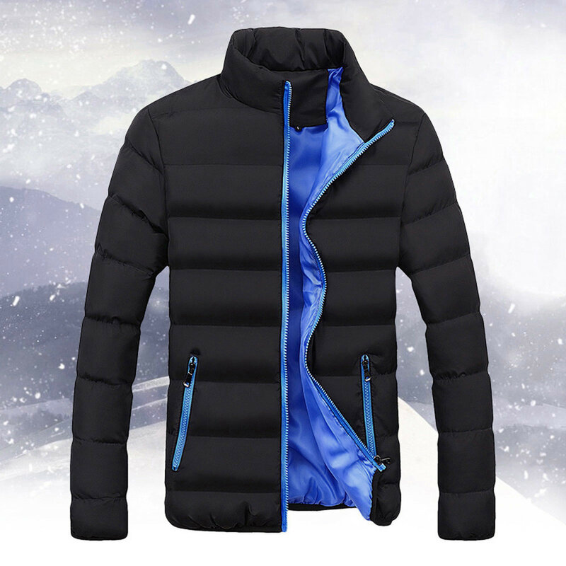 Новая Толстая Мужская парка, куртки, теплая зимняя хлопковая подкладка, повседневная мужская верхняя одежда, пальто, однотонная мужская ветровка с воротником-стойкой