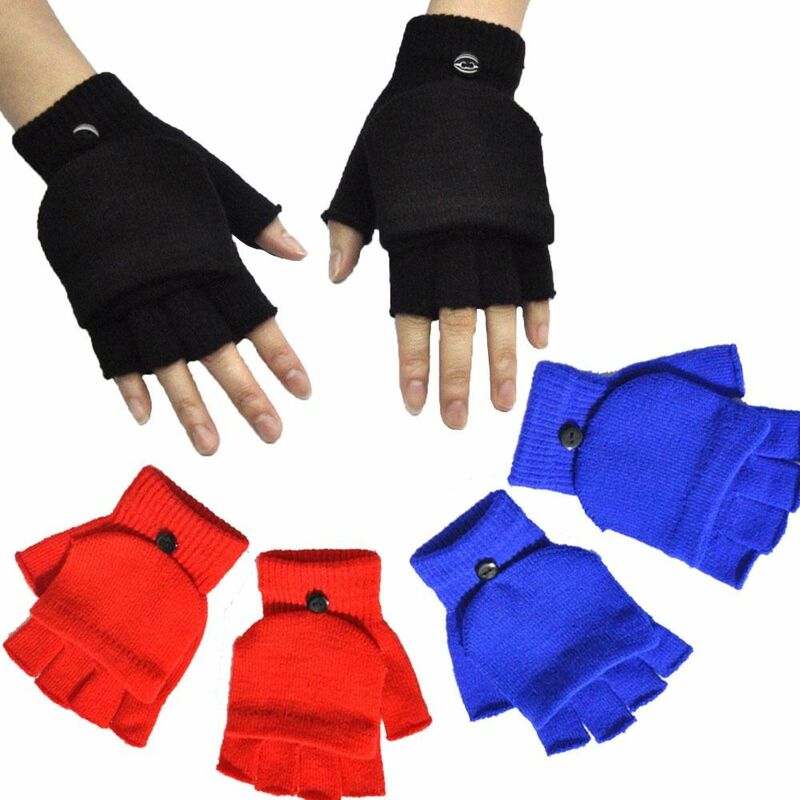 Dzianinowe rękawice z klapką modne pogrubiające studentów zimowe ciepłe rękawiczki na pół palca