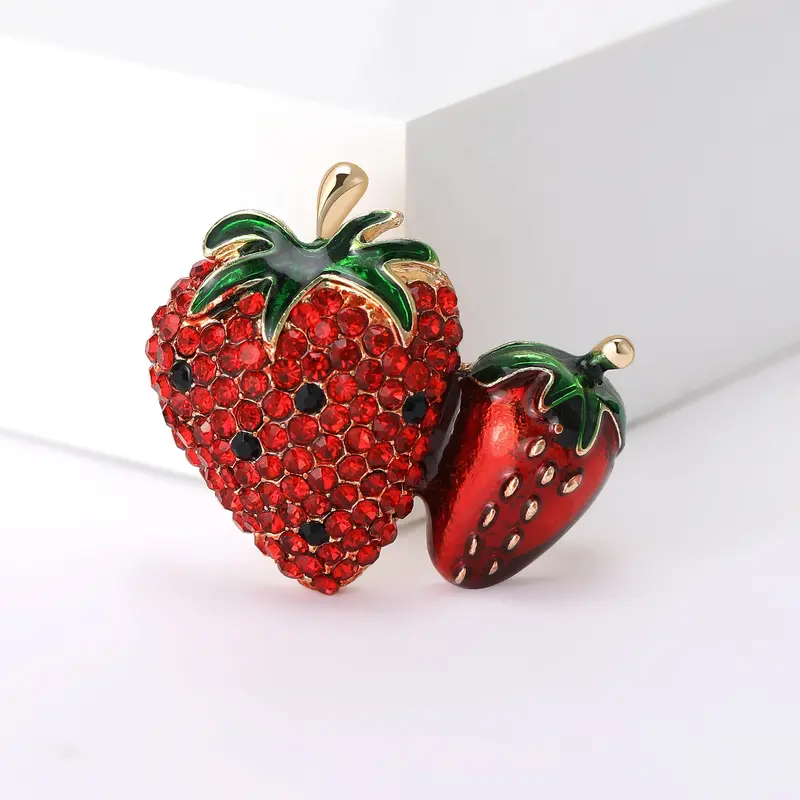 Trendy Enamel Two Strawberry Brooches For Women Unisex Fruit Pins Office Party Gifts Accessories