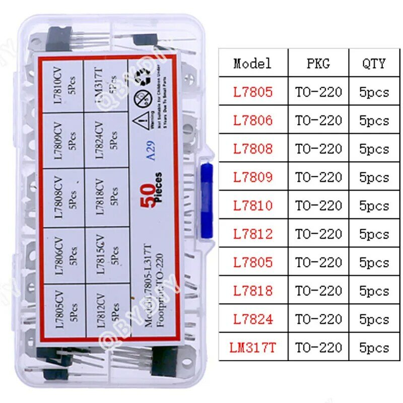 TO-92 TO-92L TO-126 TO-220 Series Mosfet Triode Thyristor PNP NPN Transistor Assortment Kit Box