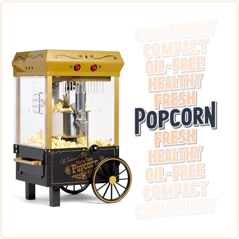 Vintage Popcorn Maker Machine, Nostalgia, Carrinho Profissional com Chaleira, Até 10 Copos, 2,5 oz