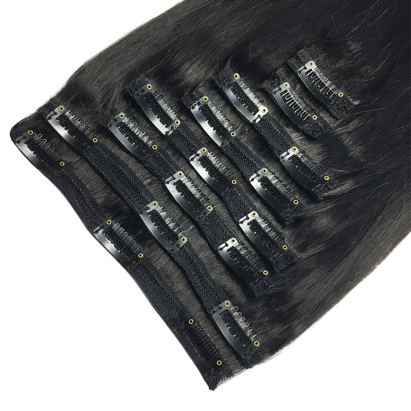 Extensiones de cabello humano brasileño con Clip recto, 8 unids/set, Color negro Natural, 10-26 pulgadas, 120G, Remy