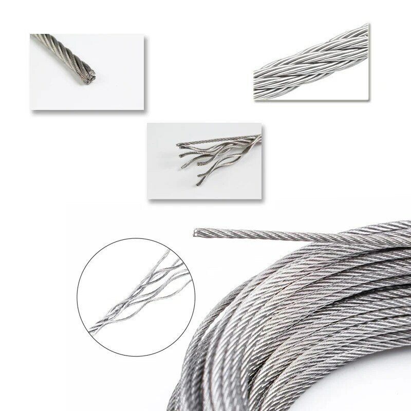 Tali kawat baja tahan karat, 5/10m dengan diameter 7*7 struktur lembut mengangkat kabel tarik tali pengering tali kawat