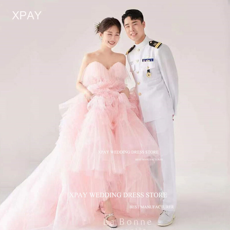 XPAY słodkie różowe koreańska suknie wieczorowe warstwowe falbany zdjęcie ślubne strzelać suknia wieczorowa niestandardowe sukienka na specjalną okazję urodzinowe