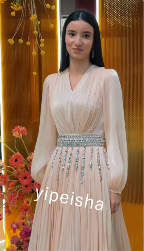 Трикотажное длинное платье трапециевидной формы с V-образным вырезом на заказ
