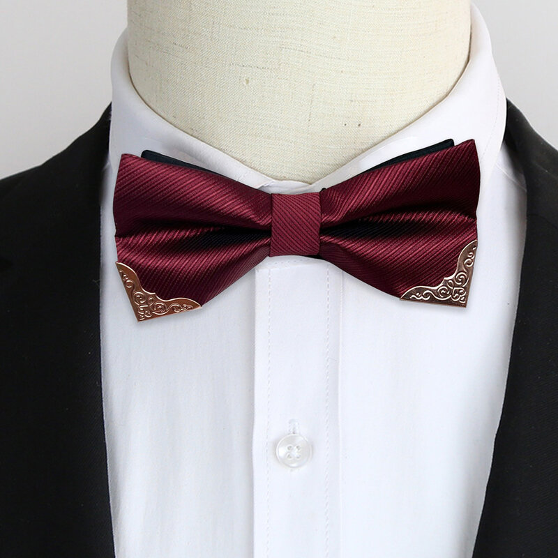 Men's Solid Black Wine Red Bow Ties Formal Dress Wedding Bowties For Men Leisure Metal Bling Butterfly Bowknot Banquet Cravat