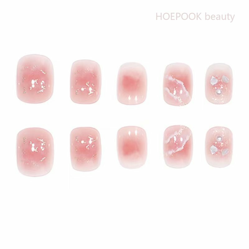 24pcs Pink Sea Wave Halo Dye unghie finte rimovibili senza cuciture Art copertura completa unghie finte acriliche artificiali premere sulle unghie Set