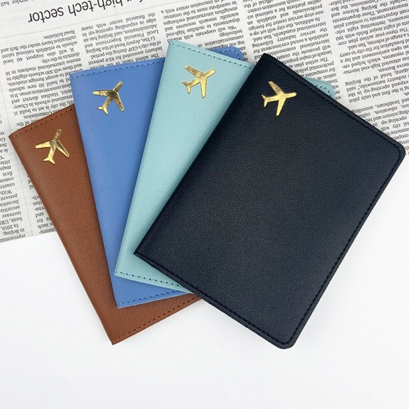 Fashion PU Leather Passport Cover Hot Stamping Simple Plane Pattern Passport Holder Travel Wallet Credit Card Protector Cover