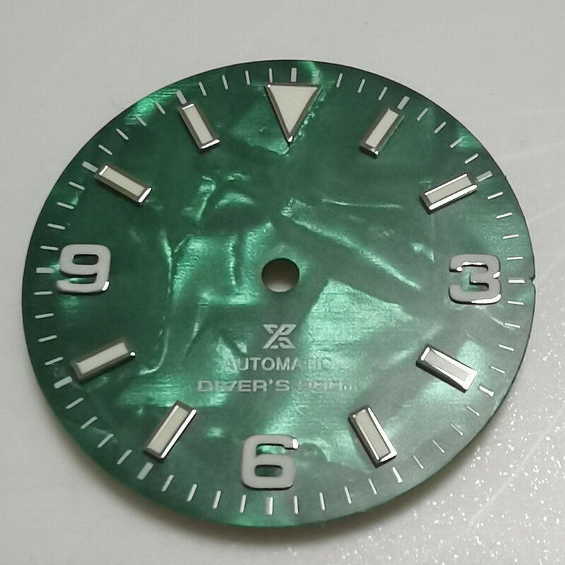 NH35 MOP 369 Dial Shell Face For Seiko Mods NH35 Movement 28.5MM Dial Sterile Dial Green Luminous Automatic Watch Accessories