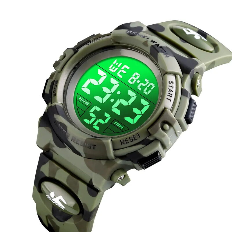 Jam tangan Digital anak laki-laki, arloji olahraga luar ruangan tahan air kamuflase pelajar