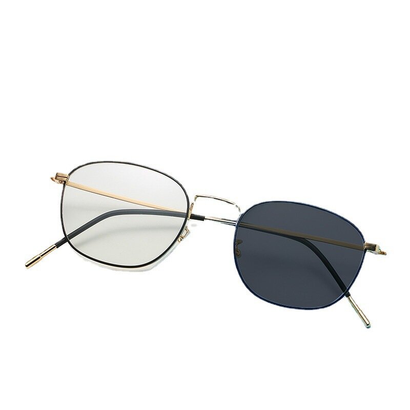 Metal Frame Plain Glasses Men's and Women's round Eyebrow Glasses Frame Photochromic Anti Blue-Ray Glasses