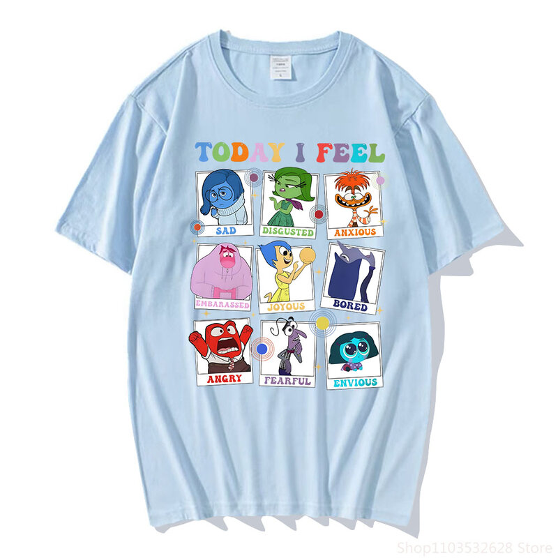 Camiseta de algodón puro para hombre y mujer, camisa de manga corta con estampado "I Feel Today", con estampado "Inside Out", tendencia Popular, 2024