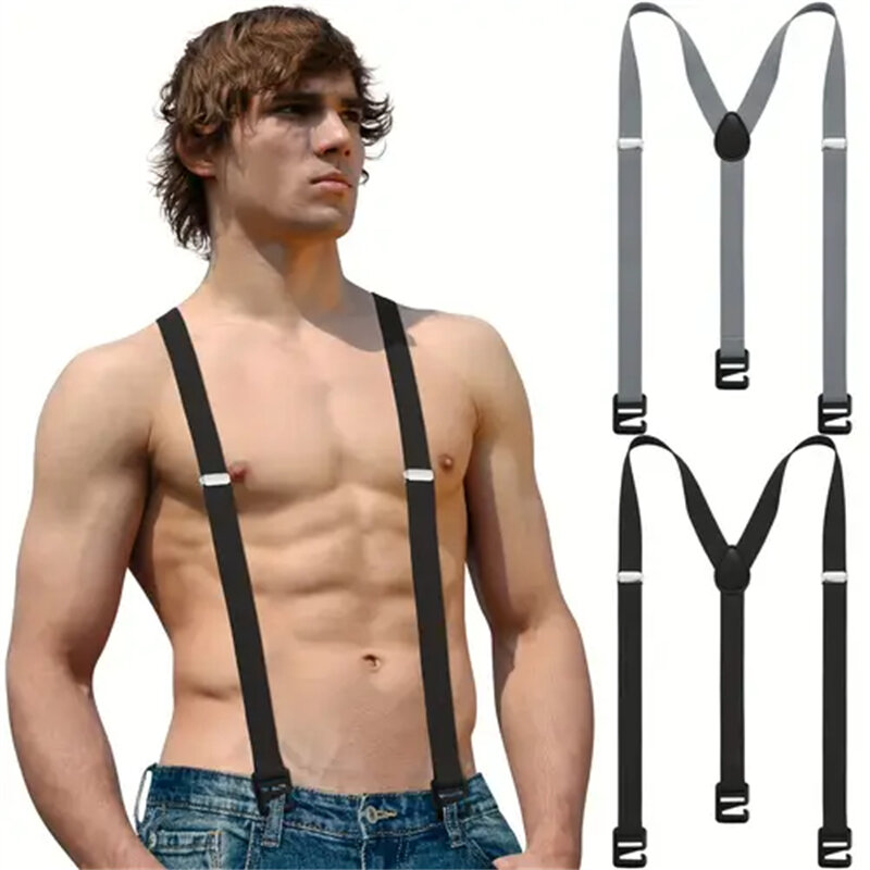 Celana Suspender Pria, baju Suspender tinggi elastis tali dapat disesuaikan klip kuat tugas berat M/Y belakang untuk rok setelan pernikahan
