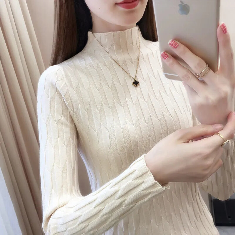 Suéter de cachemira de cuello alto para mujer, Jersey de punto de moda coreana, Top suave, otoño e invierno, 2023