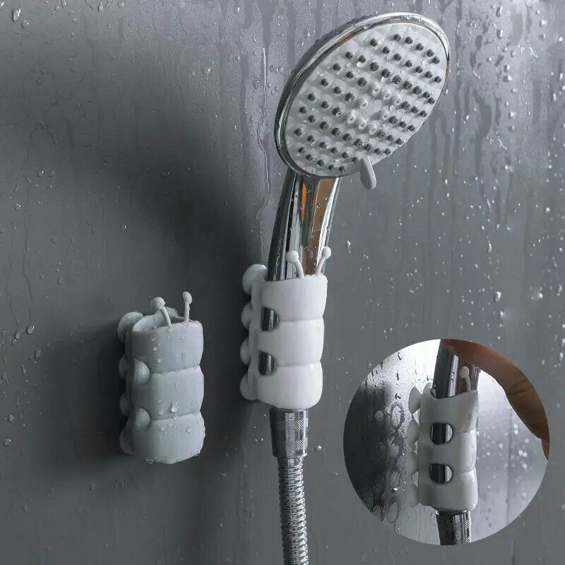 Braket cangkir hisap silikon, perlengkapan kamar mandi rak penyimpanan kepala pancuran dapat dilepas untuk dinding
