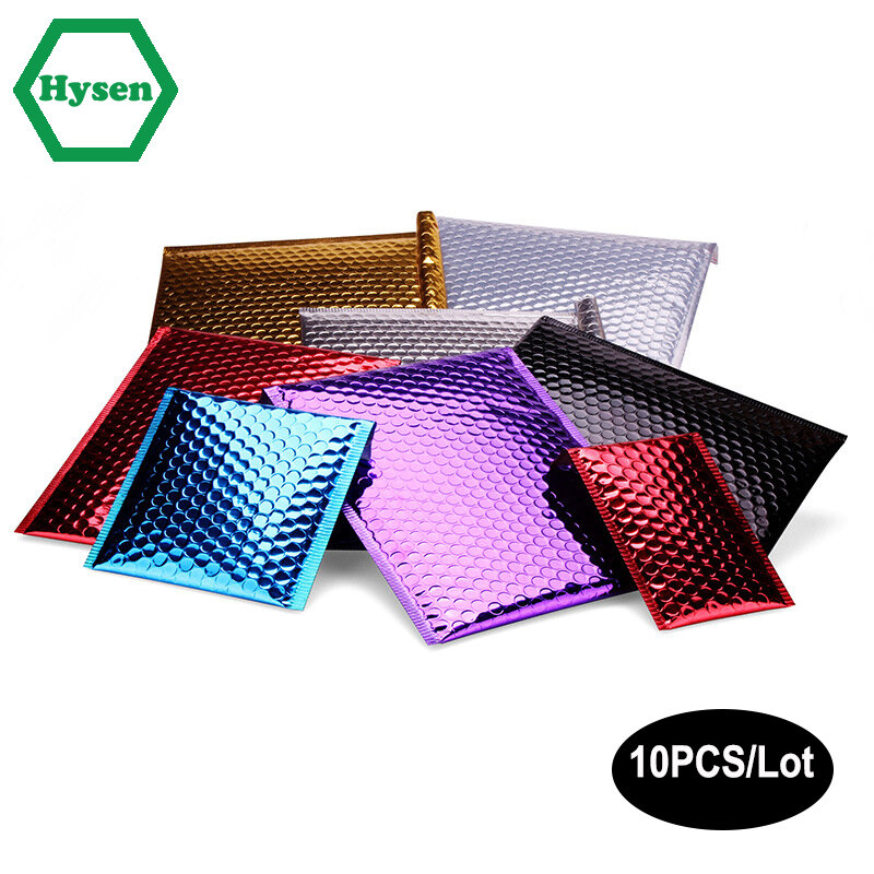 Hysen-sobres de burbujas de 10 piezas, sobres de correo para pequeñas empresas, adhesivo fuerte, bolsa de burbujas metálica negra