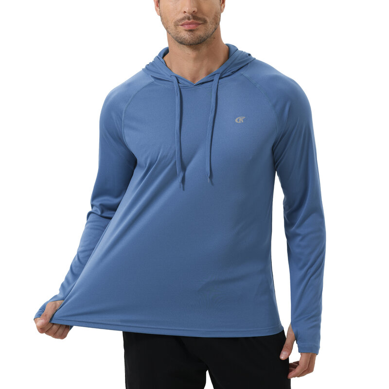 남성용 여름 낚시 셔츠, 긴 소매 UPF 50 + 래쉬가드 후드, 러닝 하이킹 조거 셔츠, 냉각 후드