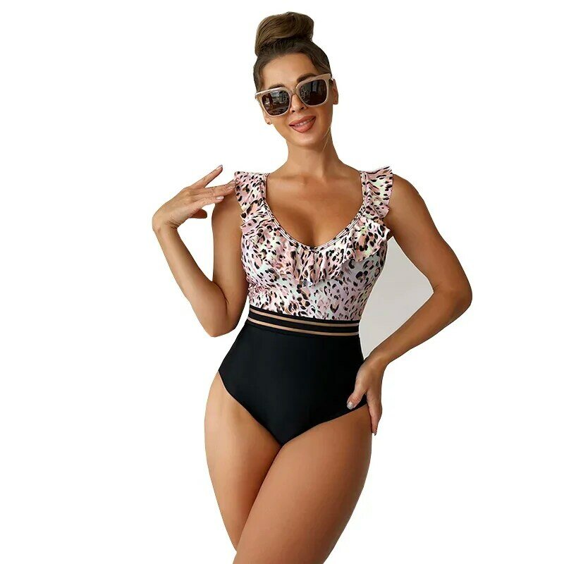 2024 neue Badeanzüge für Frauen einteiliger Druck Blumen Rüschen Bade bekleidung weibliche gepolsterte BH Monokini Schwimmen Bikini Mujer Beach wear