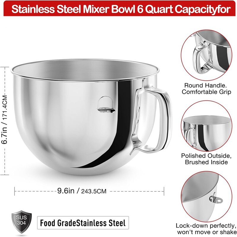 Stainless Steel profesional adonan kait & mangkuk mencampur untuk 5And 6 Quart Mixer untuk Kitchenaid 5 Plus dan 600 seri Mixer
