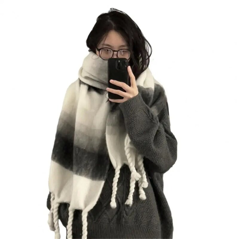 Gruby szal miękki szal pluszowy szalik zimowy z frędzlami dla kobiet miękki, ciepły, odporny na zimno szalik Unisex