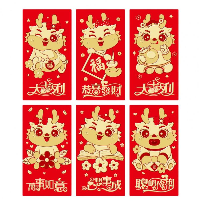 6 Stück chinesische Drachen rote Umschläge einzigartige chinesische Neujahrs geschenk traditionelle Glücks gelds äcke für Frühlings fest feiern