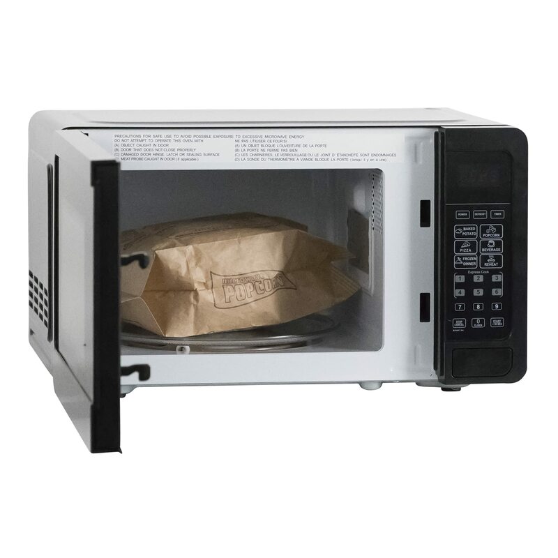 Oven Microwave 700 watt kompak dengan 6 pengaturan pra-memasak, kecepatan pencairan, Panel kontrol elektronik dan meja putar kaca, HITAM