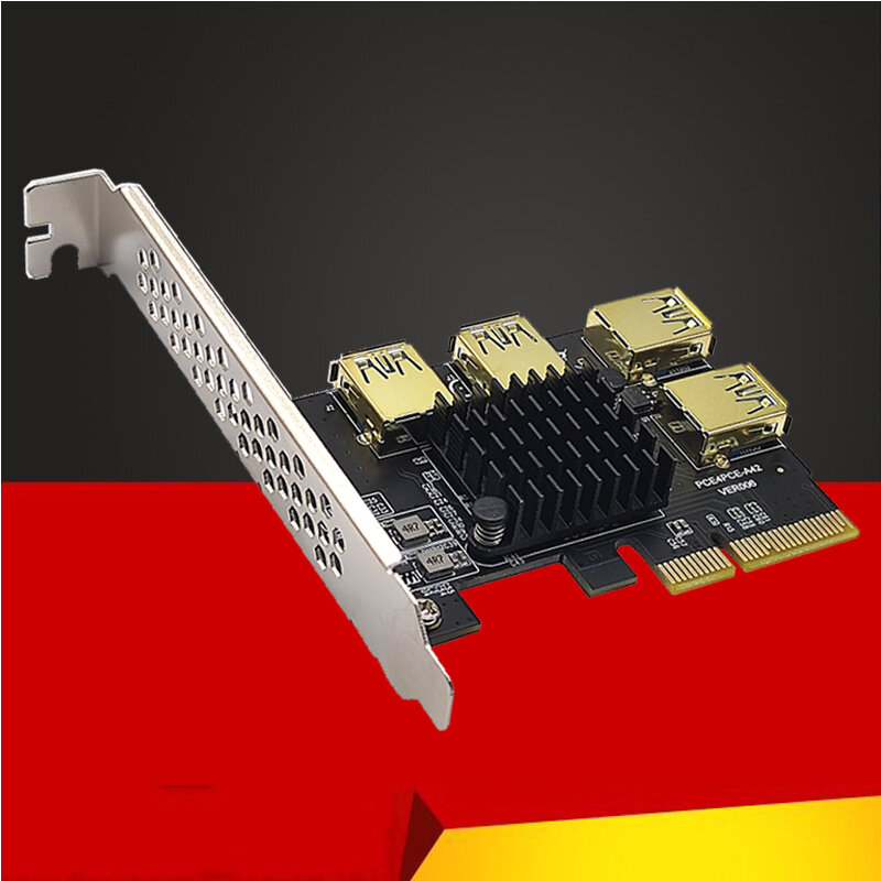 Tarjeta elevadora PCIE de 1 a 4, adaptador PCIE a PCIE de 1 vuelta, 4 ranuras PCI Express X4 a X16, USB 3,0, convertidor de tarjeta elevadora para minería BTC