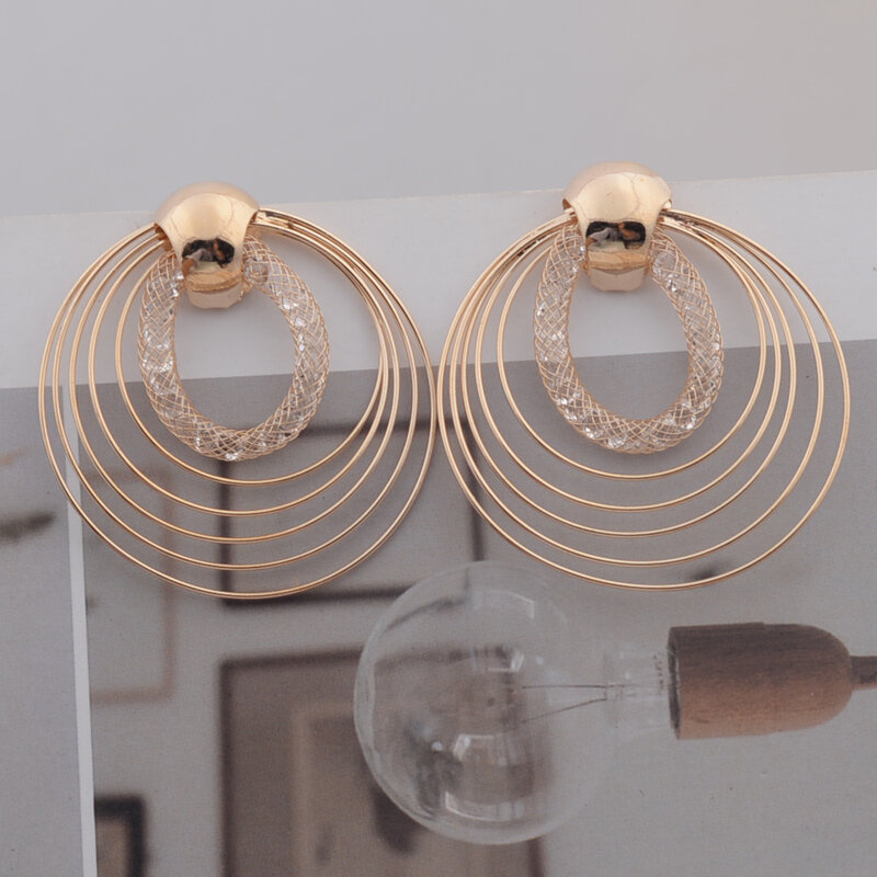 Wielowarstwowe okrągłe okrągłe kolczyki z kryształkami dla kobiet europejska Retro geometria biżuteria prezent na Boże Narodzenie brincos feminino