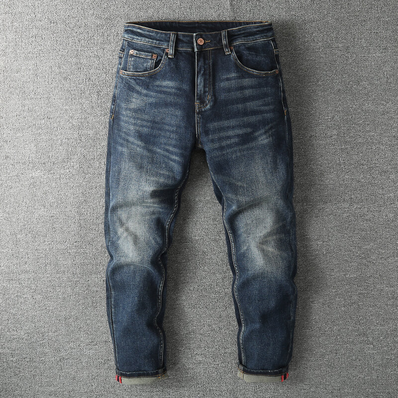 Men's Denim Pants Autumn/Spring Casual Jeans Retro Straight Full Length Pants Fashion Outdoor Pants