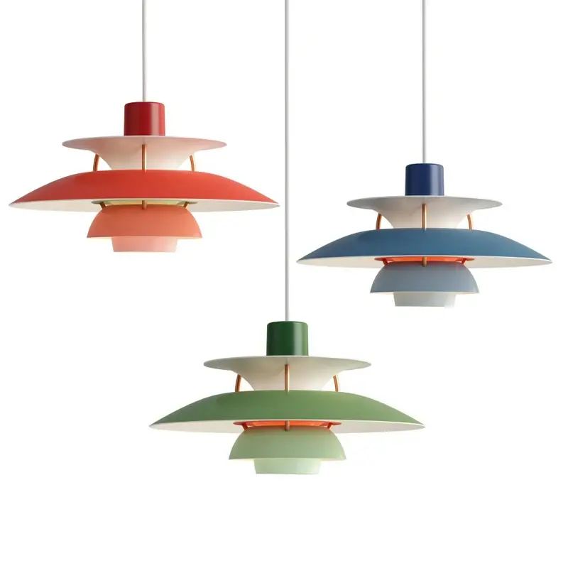 Скандинавская многоцветная Подвесная лампа, освещение для столовой, датская алюминиевая Потолочная люстра, подвесные светильники для спальни