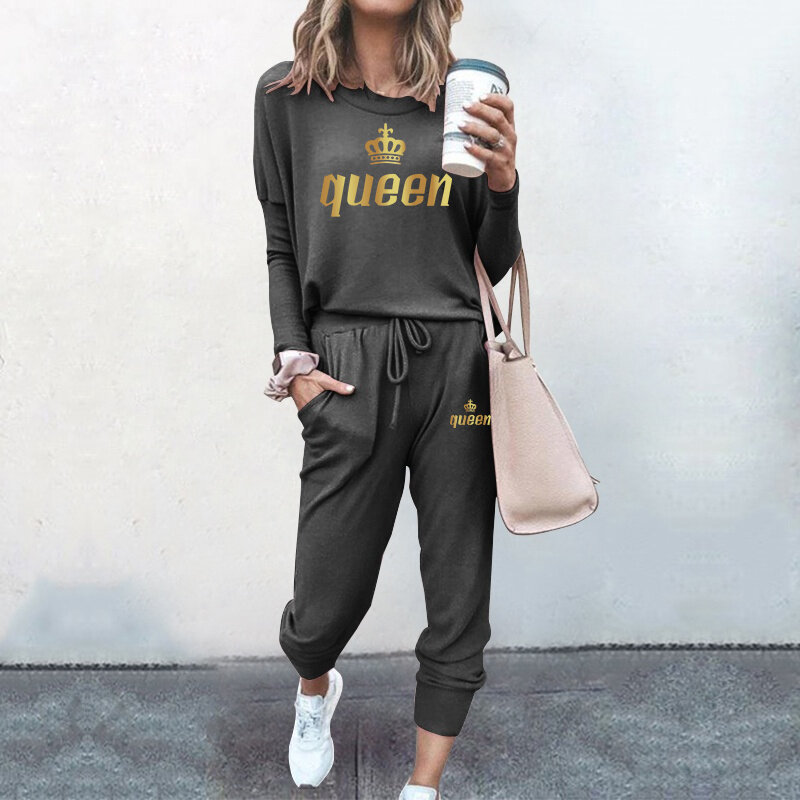 Women's Fashion Women's Country Printed Two Piece Jogging Set Casual Pullover Sweatshirt Pants Sweatshirt Jogging Set