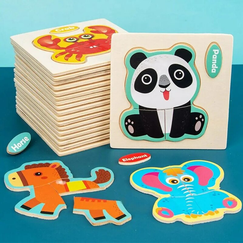 Hewan 3D hewan Jigsaw kayu multi-topik Puzzle 3D teka-teki kayu permainan interaktif kecerdasan permainan Puzzle orang tua mainan anak
