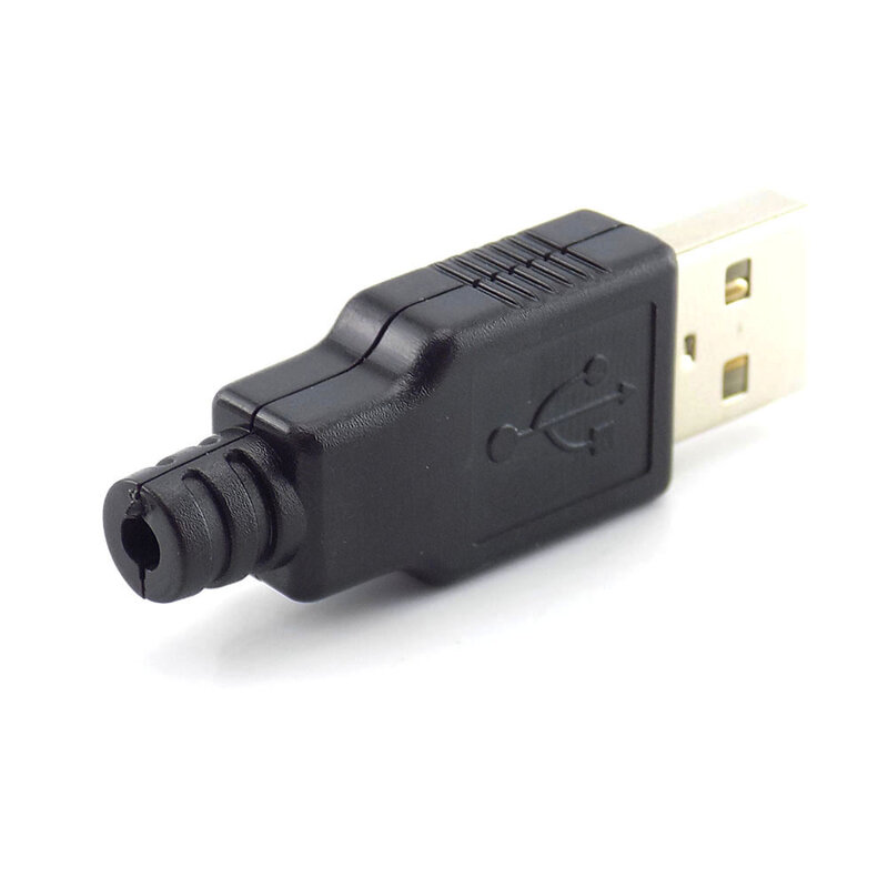 Conectores USB macho tipo A, 10 piezas, 4 pines, cubierta de plástico negro, soldadura 2,0, 5V, 1.5A-2A