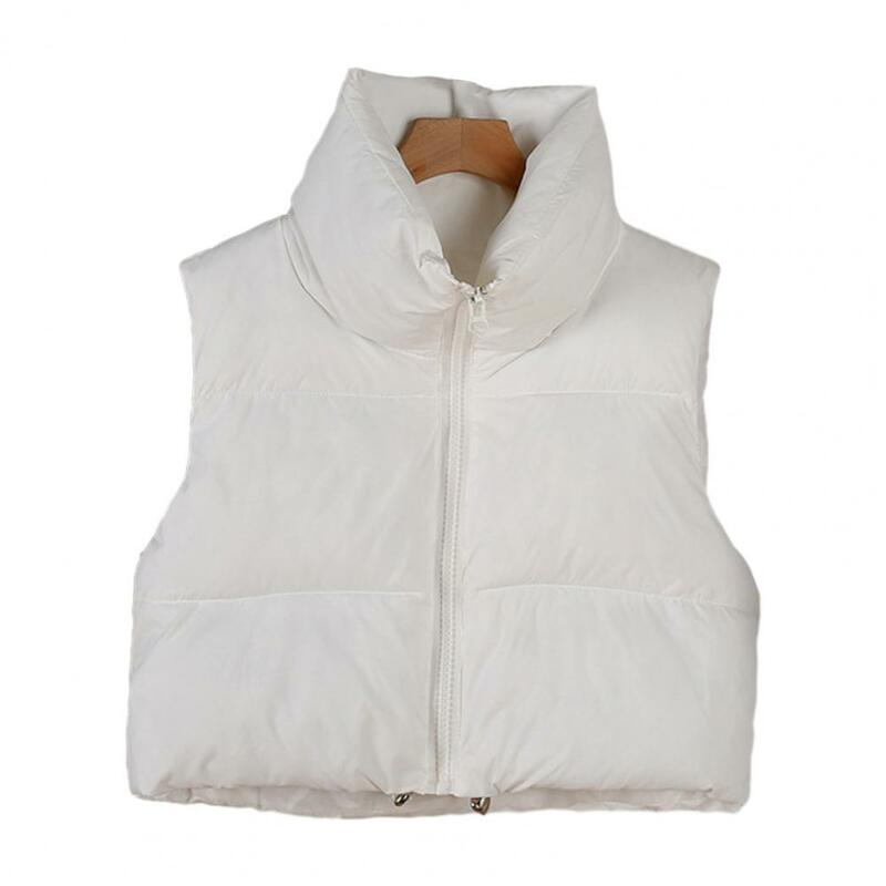 Winter Women Down Coat Vest Stand Collar Thickened Padded Zipper Cardigan Drawstring Lady Down Waistcoat Cotton Jacket