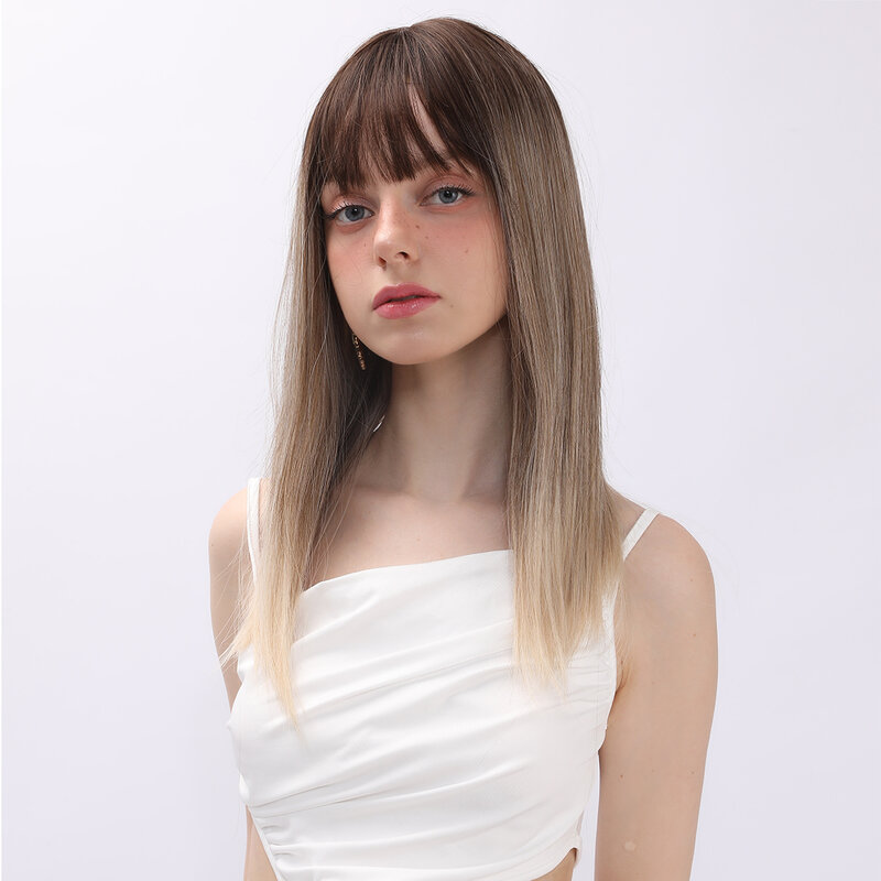 Black Gold Synthetic Wigs With Bangs for Women Long Straight Hair Wig Natural Daily Use Cosplay Party Heat Resistant Wigs