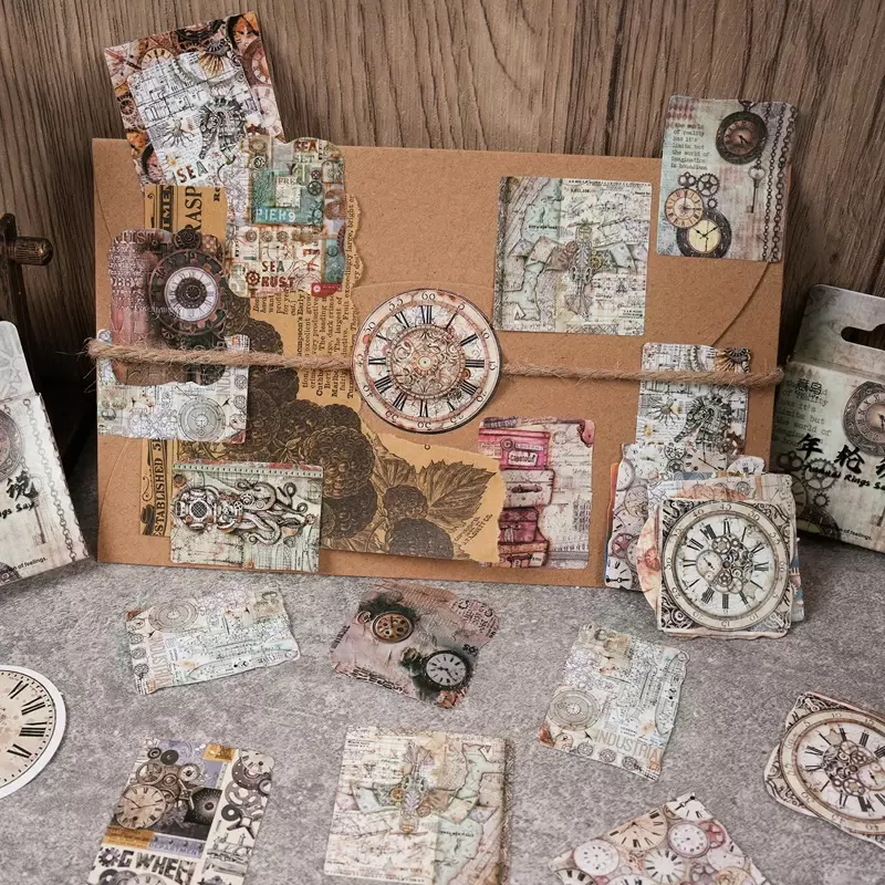 Mini pegatinas de caja Vintage, 46 piezas, anillos de año, Say clock handbook, Material decorativo, Material escolar, álbum de recortes, corte de pegatina, 4CM