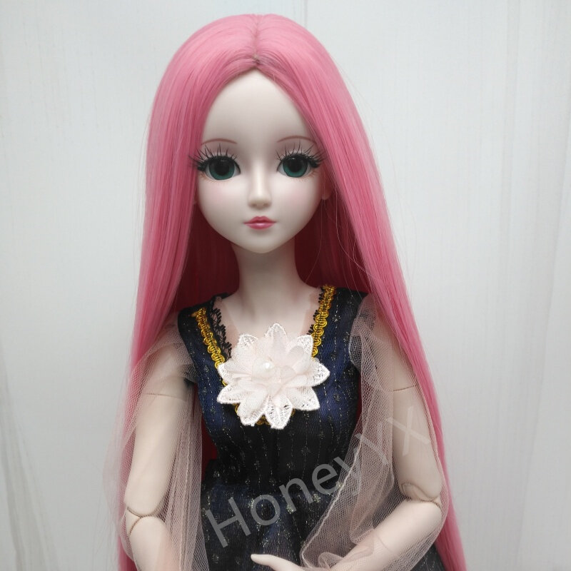 Wig boneka Bjd untuk 1/3 aksesori Wig lurus panjang bagian tengah untuk mainan rambut boneka 60cm DIY