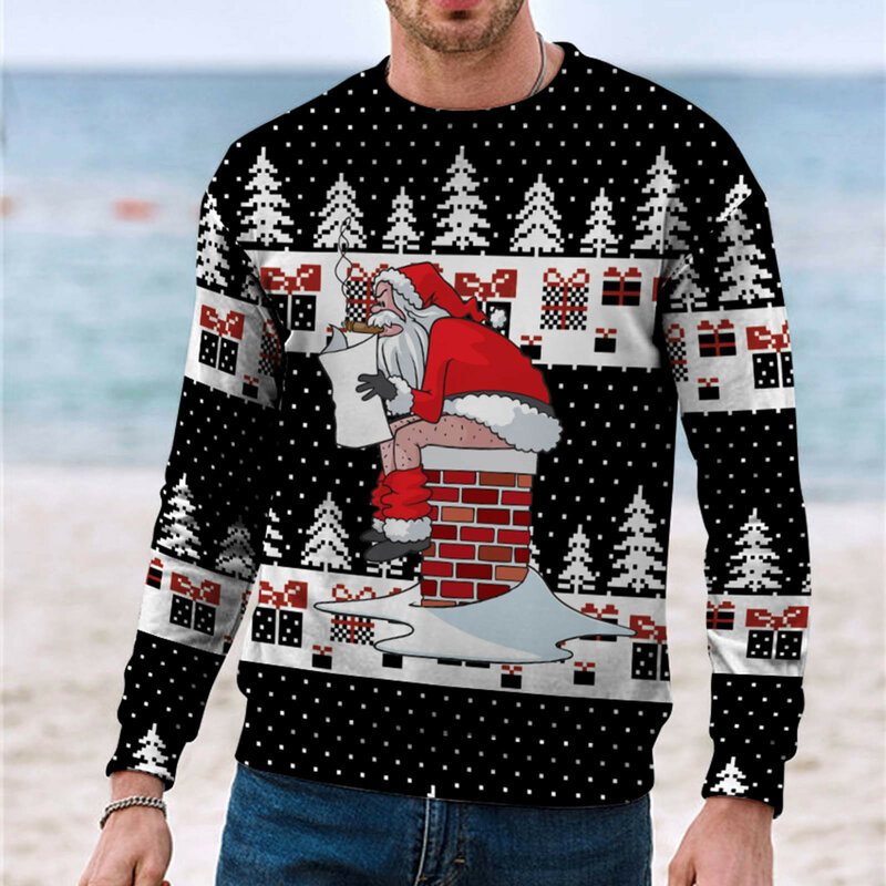 2023 Рождественская одежда, мужская толстовка с 3D-принтом снеговика, удобная свободная толстовка большого размера в стиле пары с круглым вырезом