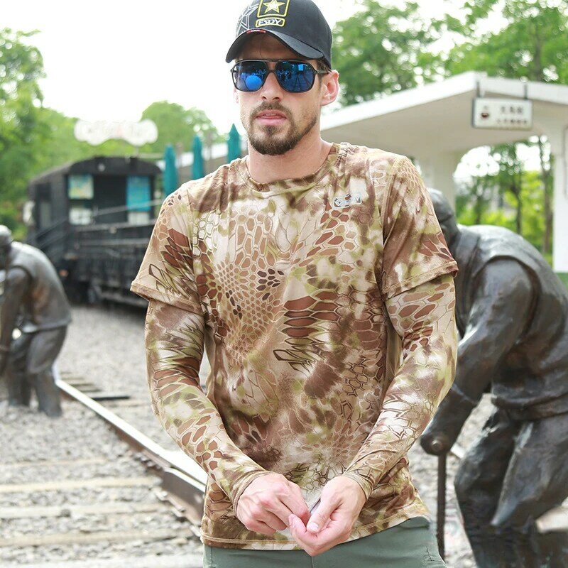 Zomer Tactische Arm Mouwen Camouflage Vissen Elastische Compressie Uv Zon Bescherming Hike Motorfiets Python Voor Combat T-shirts