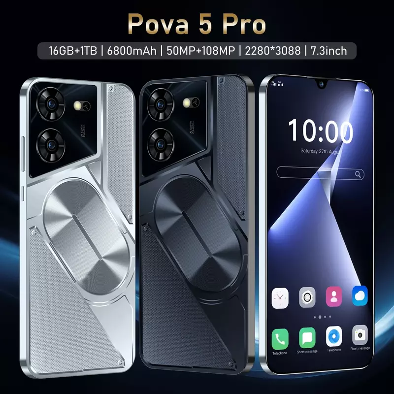 Pova-5 Smartphone Pro Gaming, Versão Global, Telefone Dual SIM, 16GB + 1TB, 7.3 "HD +, Android 14, 6800mAh, Telefone Dimensity 9300