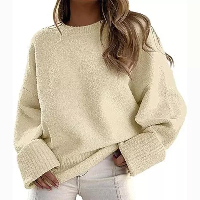 Casualowa miękka ciepła dzianina zimowa damska moda swetry z okrągłym dekoltem sweter jesienna luźna dziergany sweter z dzianiny 29762