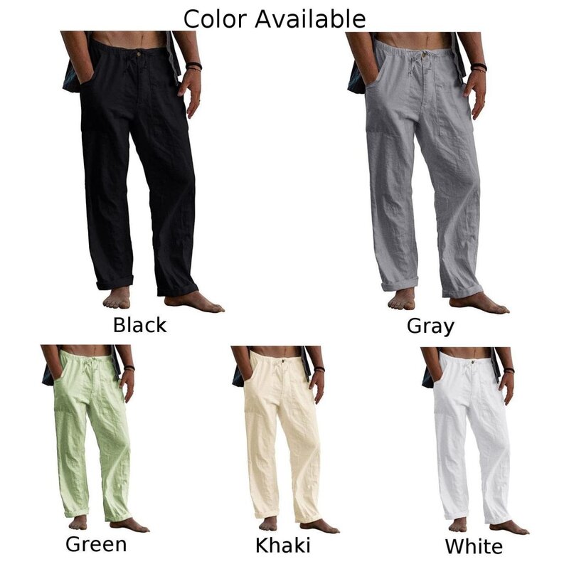Pantalon de plage en coton et lin pour homme, élastique, décontracté, confortable, respirant, été