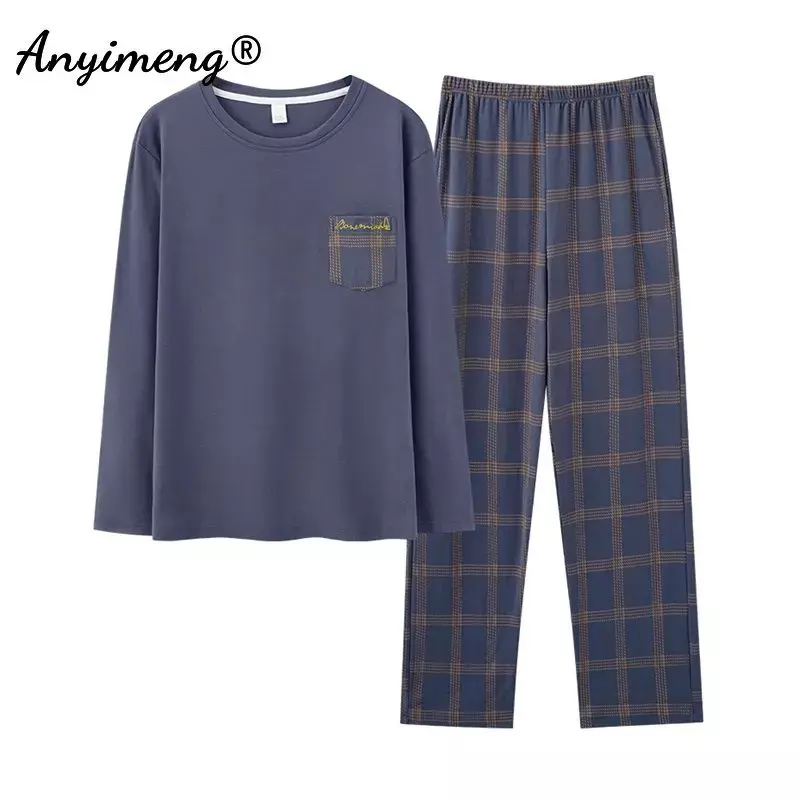 2XL 3XL 4XL Men Cotton Pajamas Set Elegant Minimalist Style Pijamas Plus Size Homsuit for Boy Autumn Winter Man Casual Peignior