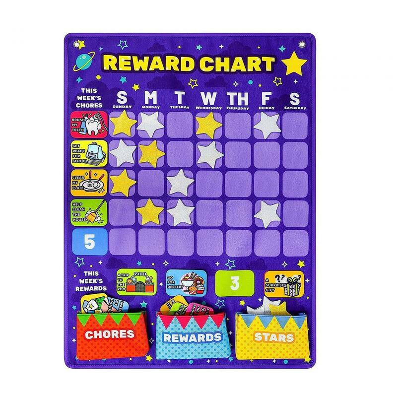 Tabla de recompensa de estrella de fieltro duradera Montessori portátil, gráficos de buen comportamiento