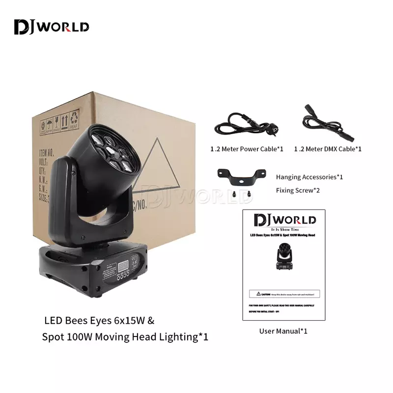 DJWORLD LED Beam Wash Six Bees Eyes 6X15W 4IN1 RGBW 100W Moving Head Light Spot Gobo/Pattern Lights For DJ Disco Party Clubs Bar
