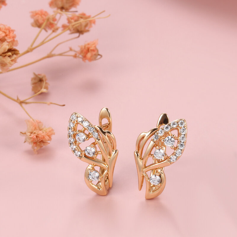SHOUJYO anting kupu-kupu mewah untuk wanita, perhiasan 585 warna Rose Gold Natural zirkon lilin mikro mosaik pesta pernikahan modis