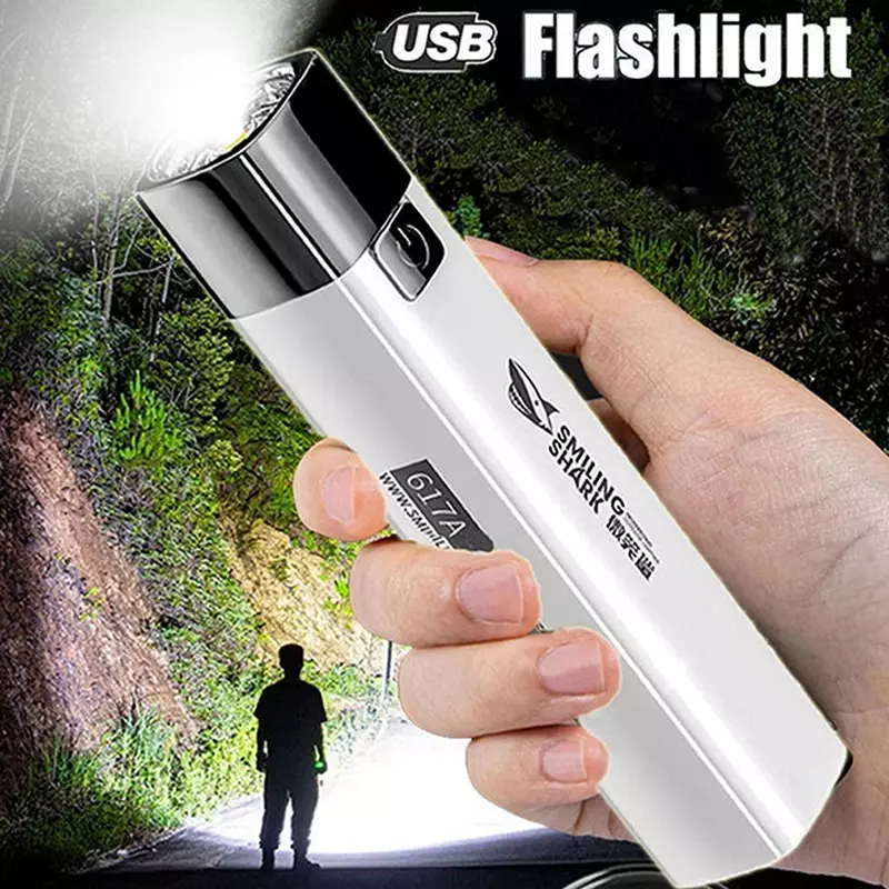 Portable LED Powerful Flashlight USB Rechargeable Emergency Camping Lamp Searchlight Waterproof Strong Light Outdoor Flash