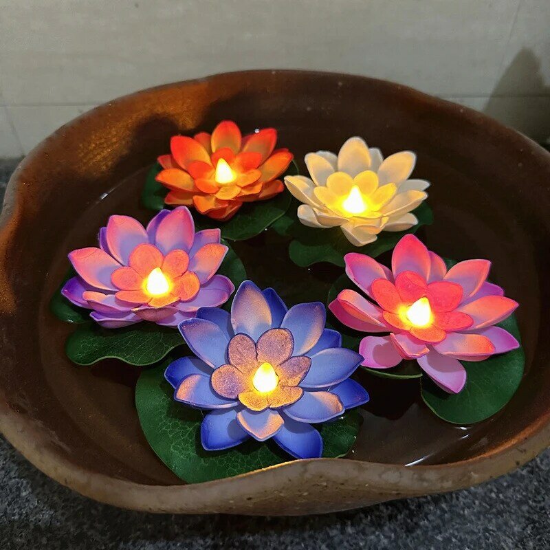 Künstliche schwimmende Lotus Nachtlicht 10cm Blume Lotus Lampe wasserdichte Lichter Weihnachten Garten Pool Teich Brunnen Dekoration