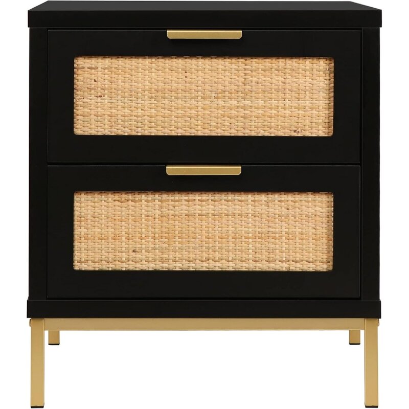 Rattan Nightstand 21.5" H Bedside Table with 2 Drawers Sofa Side Table 2 Drawer Nightstand for Bedroom End Table or Sofa End
