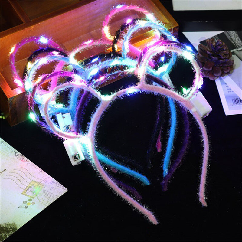 LED 토끼 고양이 모자, 빛나는 토끼 귀 머리띠, 깜박이는 외계인 눈 머리 고리, 휴일 선물, 머리 액세서리